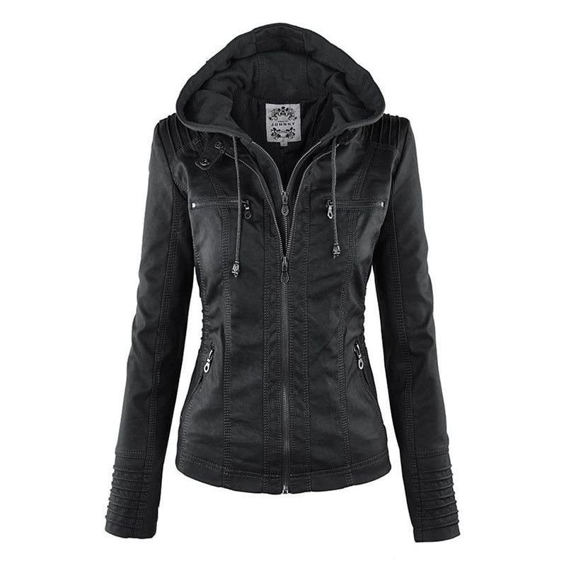 ModeGeist | Lederjacke mit Kapuze für Damen