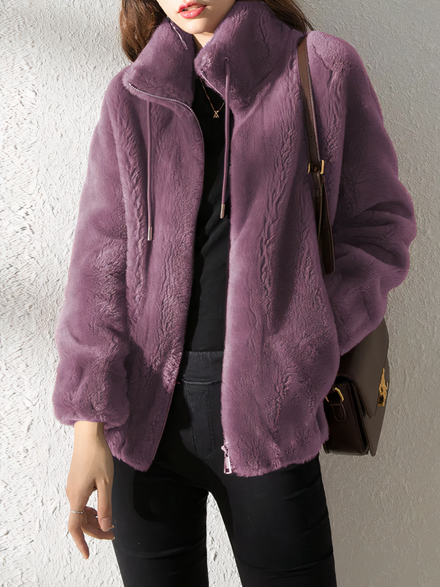 ModeGeist | Teddy Fleece Jacke - Weiches Kunstfell - Hoher Kragen - Reißverschluss - Lässige Passform
