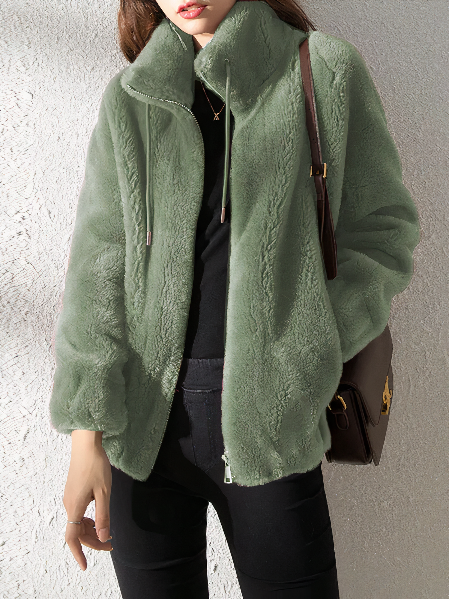 ModeGeist | Teddy Fleece Jacke - Weiches Kunstfell - Hoher Kragen - Reißverschluss - Lässige Passform