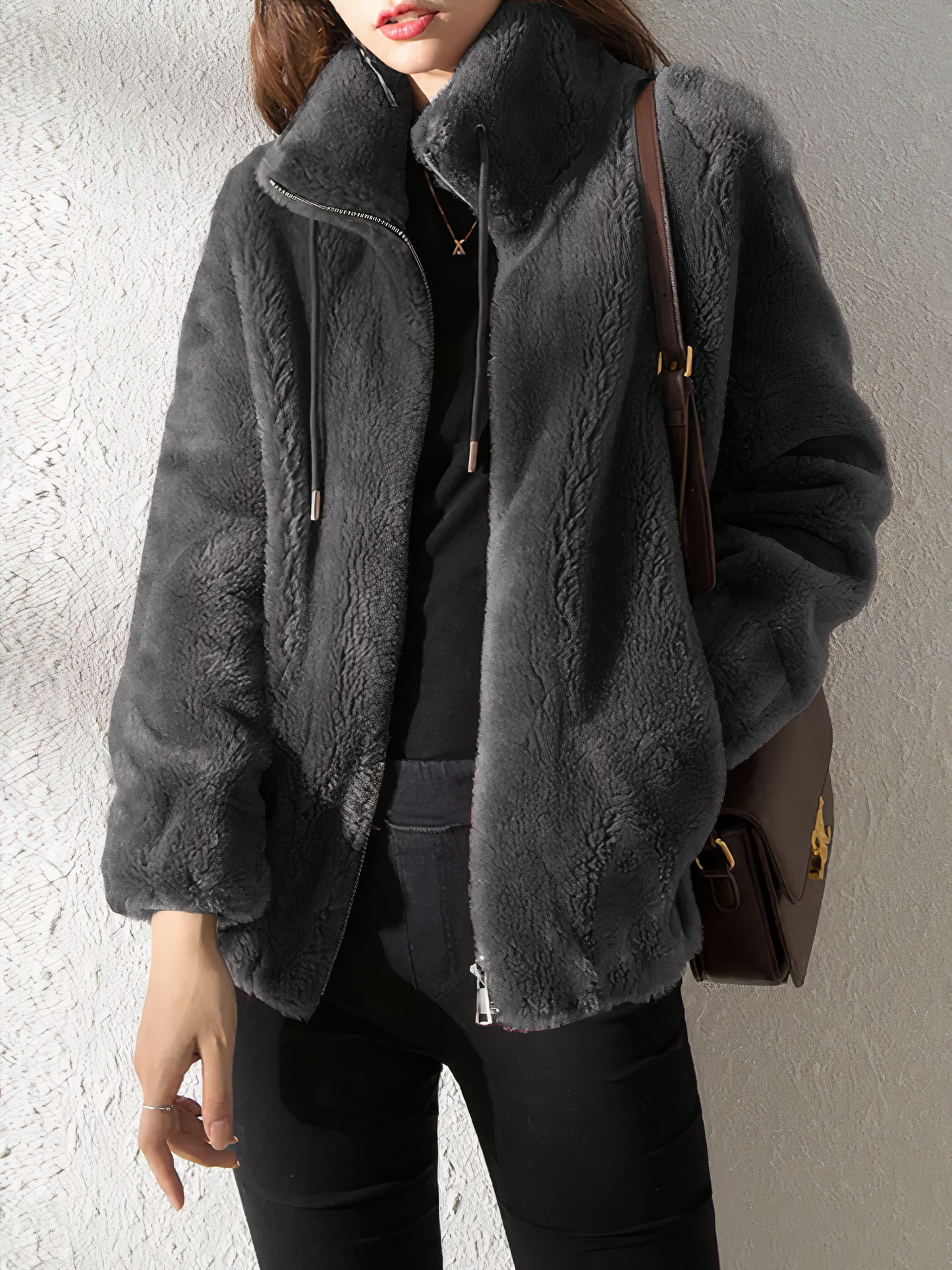 ModeGeist | Teddy Fleece Jacke - Weiches Kunstfell - Hoher Kragen - Reißverschluss - Lässige Passform