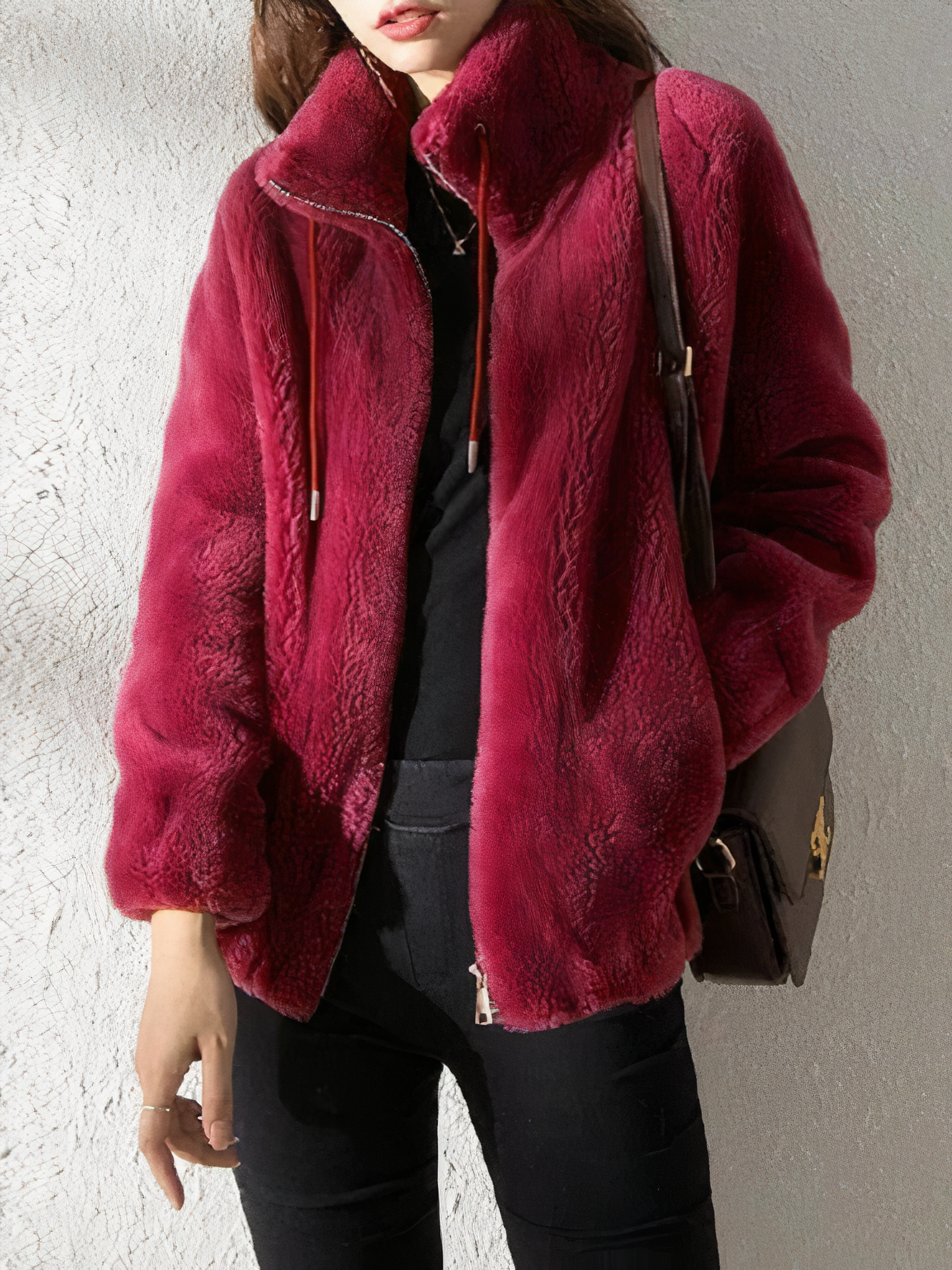 ModeGeist | Teddy Fleece Jacke - Weiches Kunstfell - Hoher Kragen - Reißverschluss - Lässige Passform