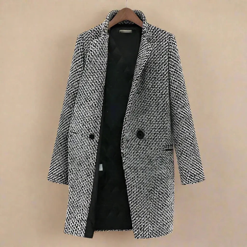 ModeGeist | Stilvoller Langer Mantel mit Hahnentrittmuster