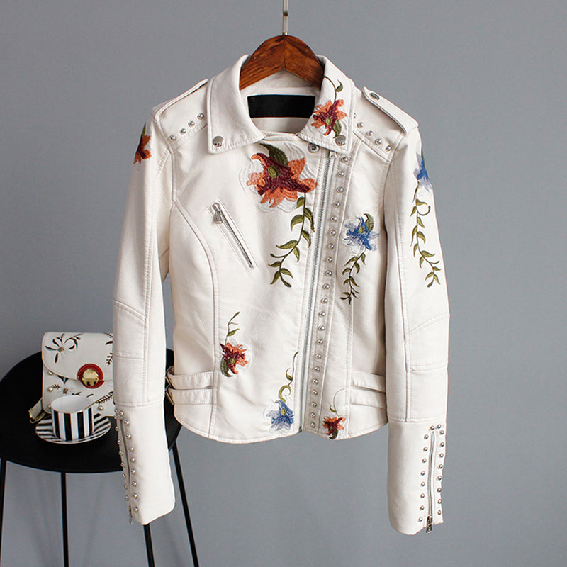 ModeGeist | Bikerjacke mit Stickerei Pu-leder Elegant, Einzigartig