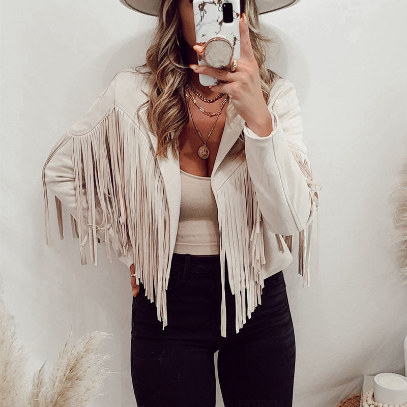 ModeGeist | Trendy Wildleder Damenjacke mit Fransen