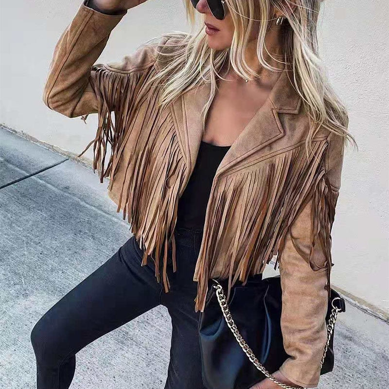 ModeGeist | Trendy Wildleder Damenjacke mit Fransen