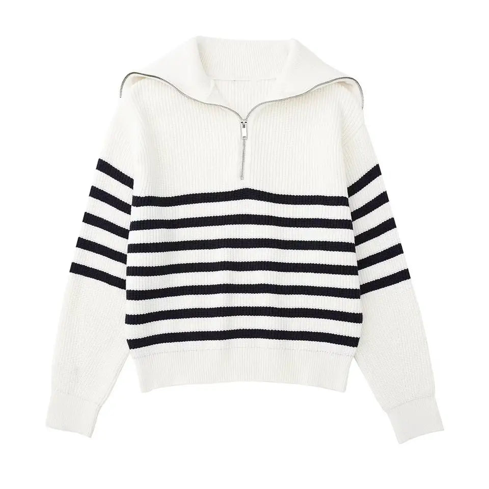 ModeGeist | Retro Halbzip Gestreifter Pullover