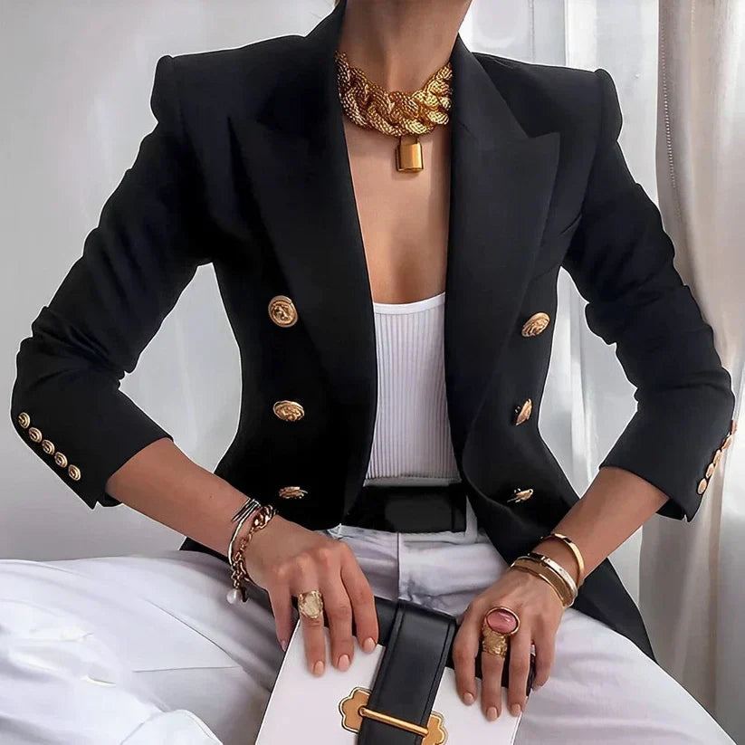 MODEGEIST Damen Blazer Zweireihig Goldknöpfe Tailliert