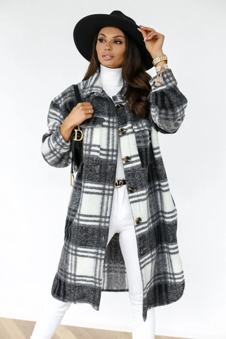 ModeGeist | Langer Mantel aus kariertem Fleece