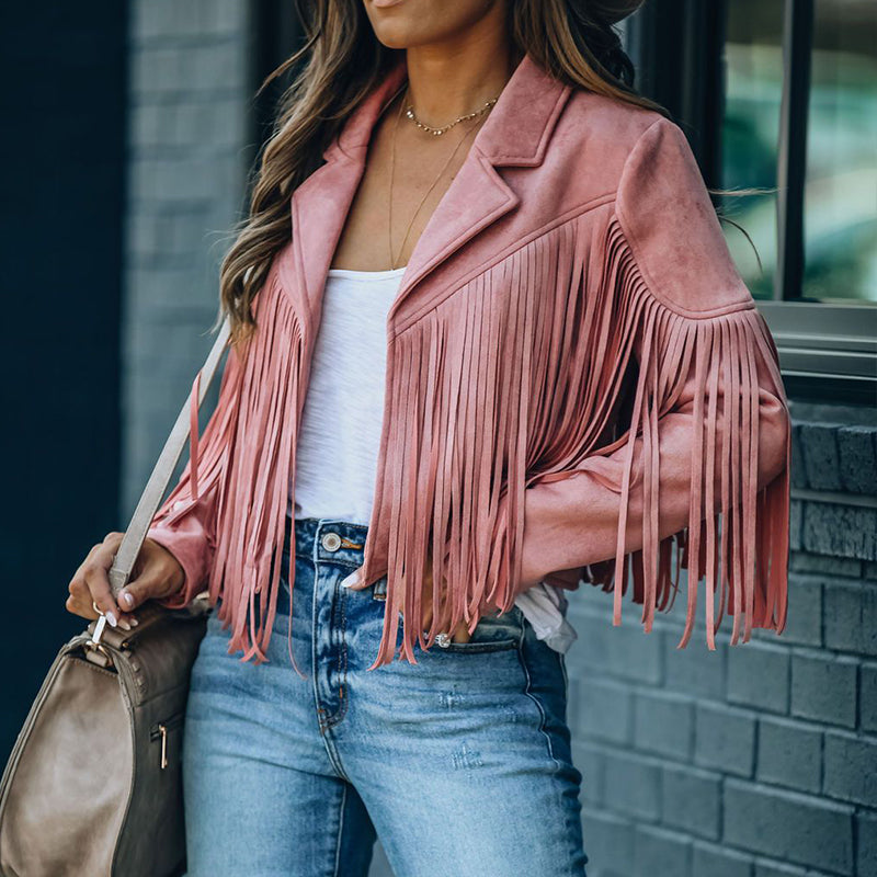 ModeGeist | Revers Langarm Fransen Crop Hippie Jacke