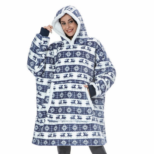 Fudus Kapuzenpullover-Decke mit langen Ärmeln und Taschen