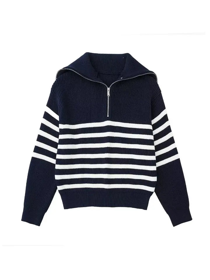 ModeGeist | Retro Halbzip Gestreifter Pullover