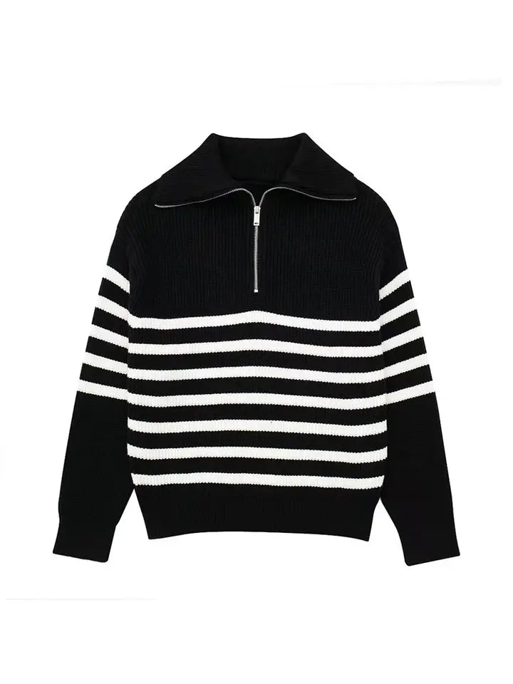 ModeGeist | Retro Halbzip Gestreifter Pullover