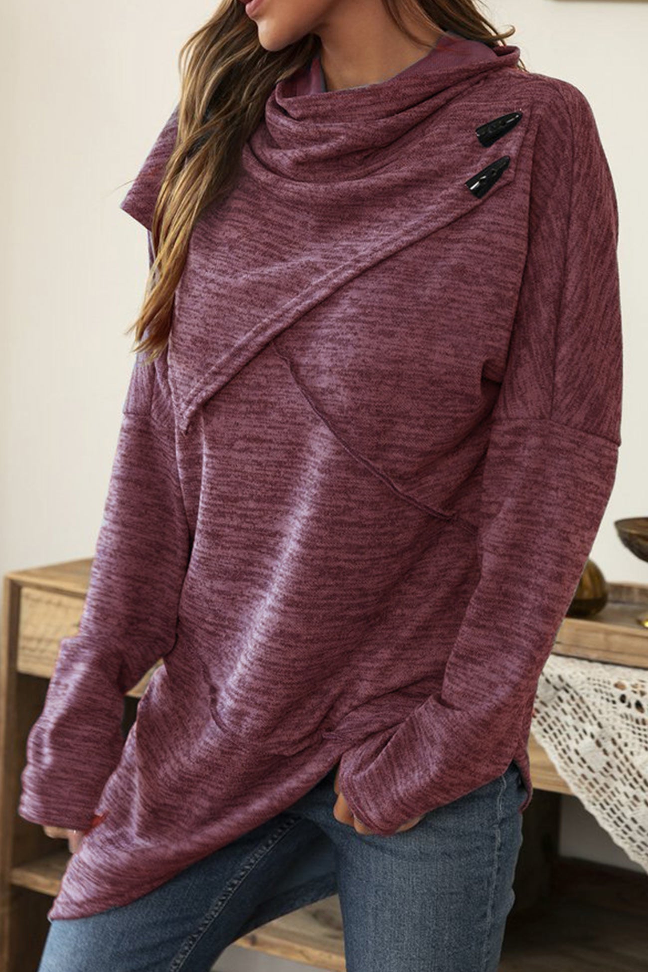 Fudus Irregular Hemline Neck Patchwork Top