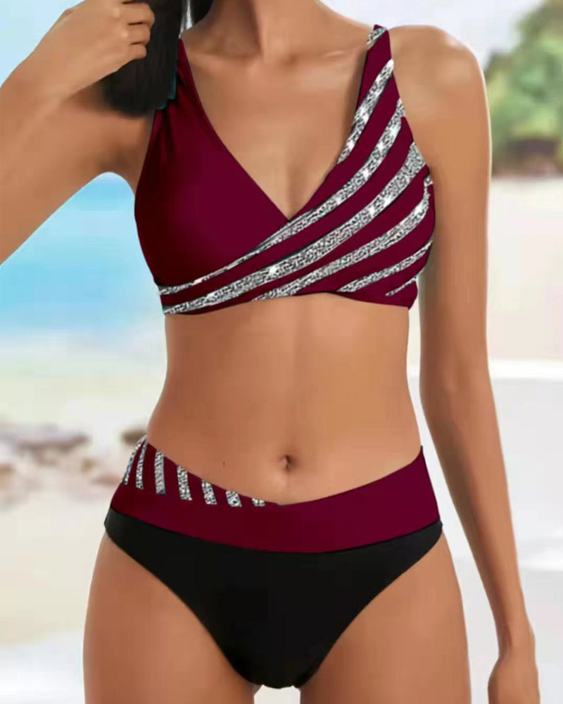MODEGEIST Damen Bikini-Set Bedruckt Verstellbare Träger