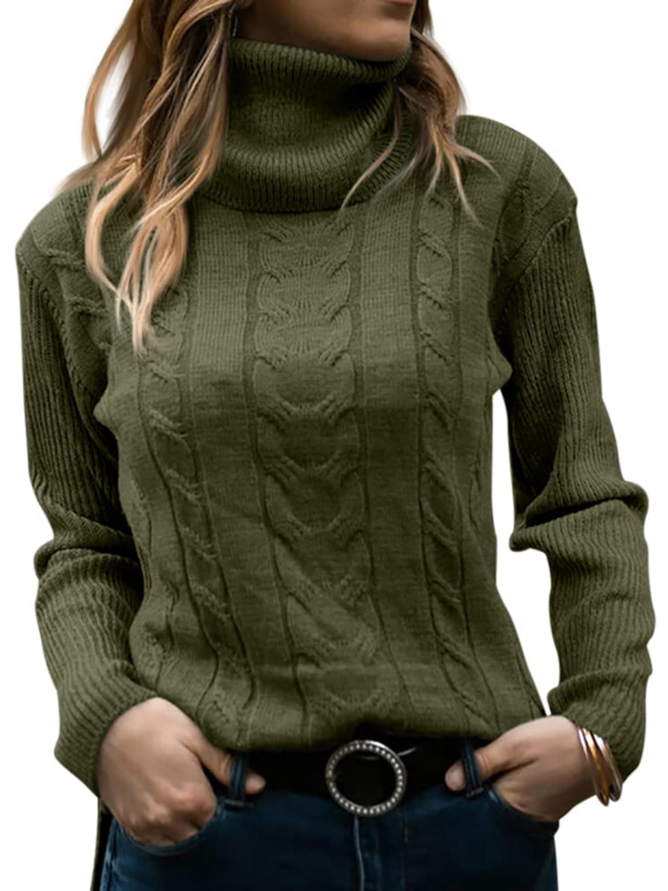 Damen-Rollkragenpullover in Zopfmuster