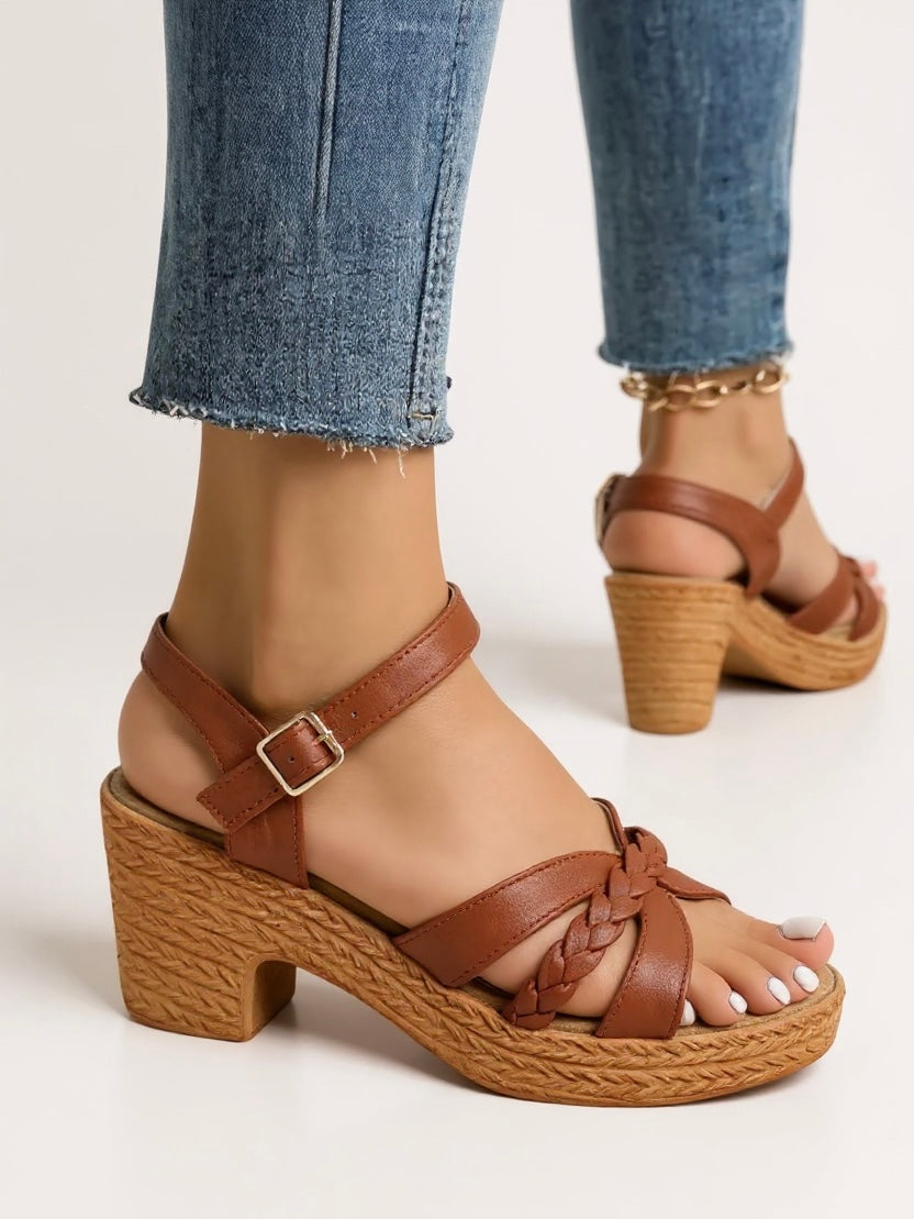 MODEGEIST Damen Sandalen Geflochten Blockabsatz Gepolstert Elegant