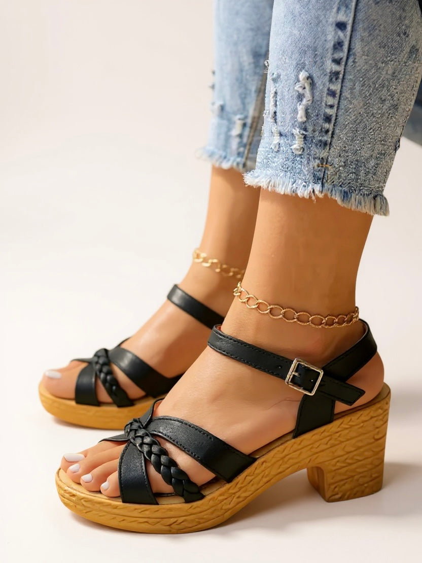 MODEGEIST Damen Sandalen Geflochten Blockabsatz