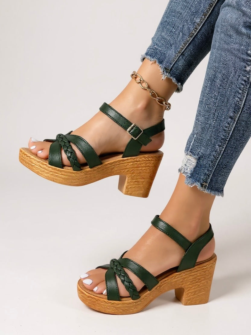 MODEGEIST Damen Sandalen Geflochten Blockabsatz Gepolstert Elegant