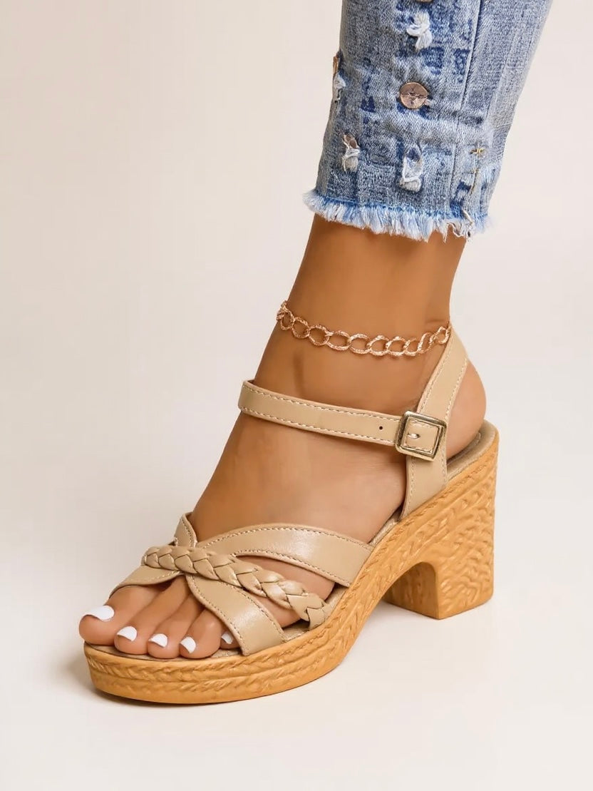 MODEGEIST Damen Sandalen Geflochten Blockabsatz Gepolstert Verstellbar
