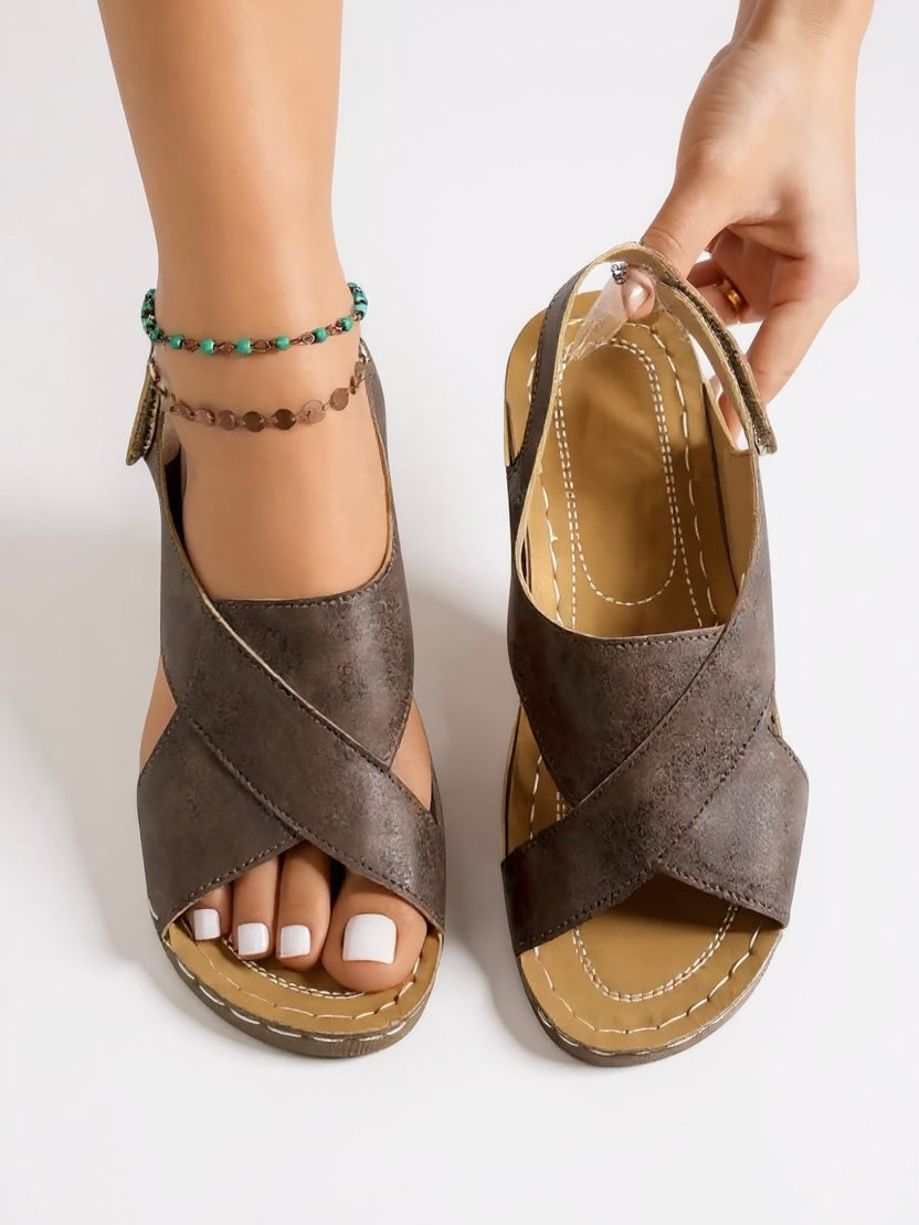 MODEGEIST Damen Wedge-Sandalen Platform Verstellbar Gepolstert