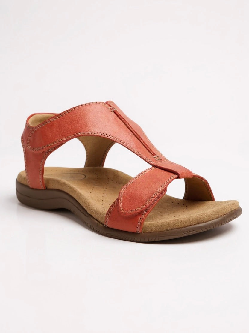 MODEGEIST Damen T-Strap Sandalen Flach Gepolstert Beige Sommer