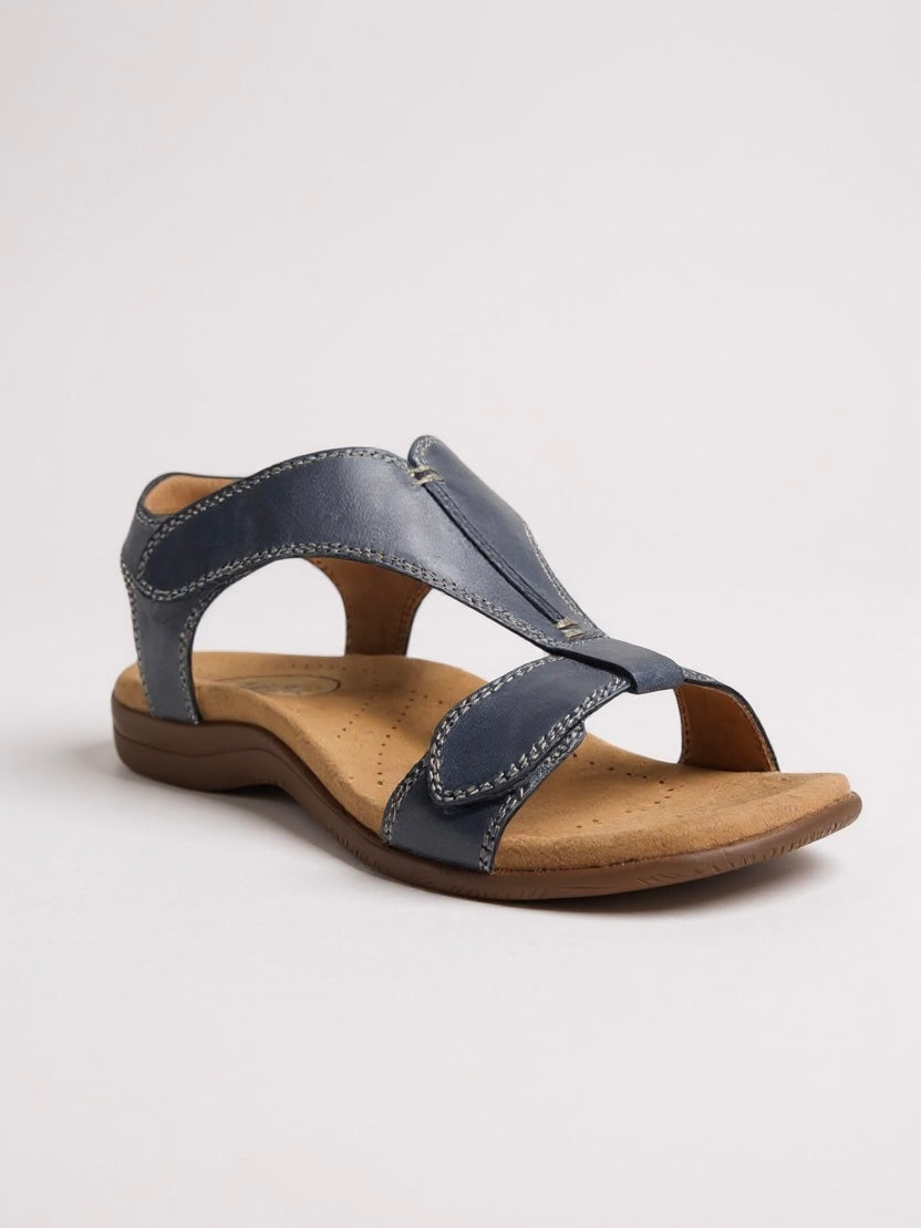 MODEGEIST Damen T-Strap Sandalen Flach Gepolstert Beige Sommer