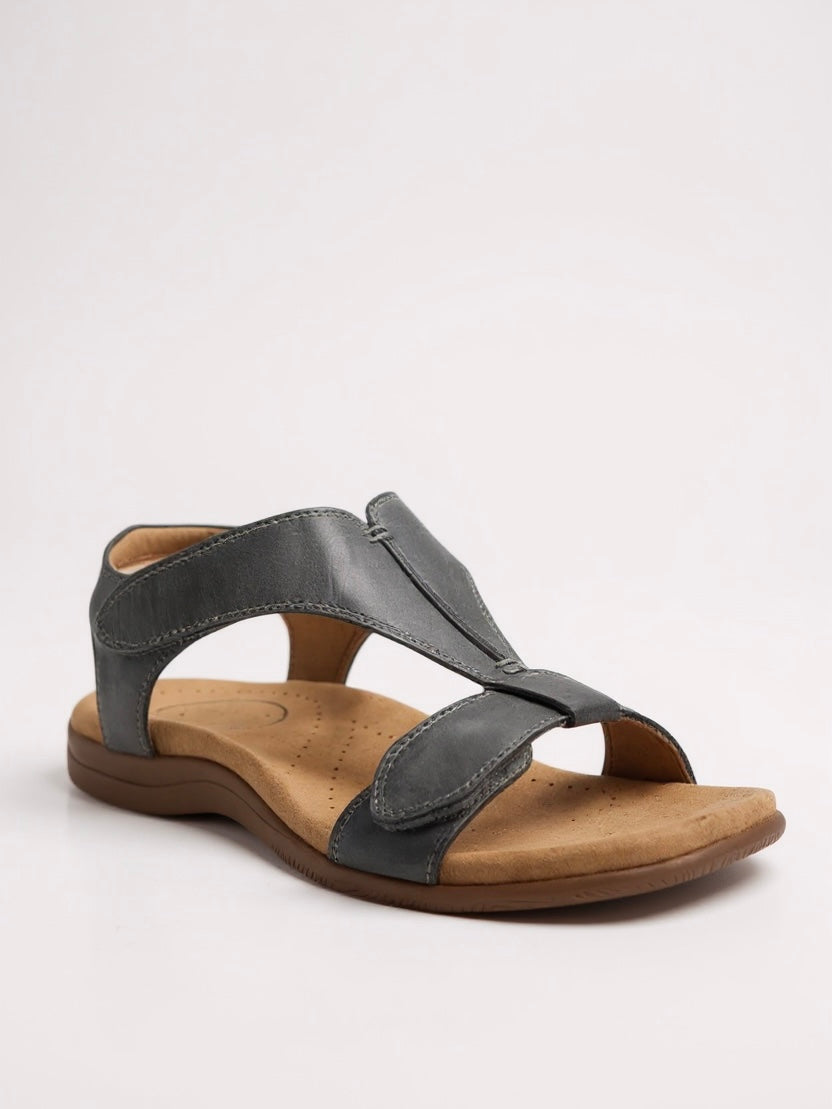 MODEGEIST Damen T-Strap Sandalen Flach Gepolstert Beige Sommer