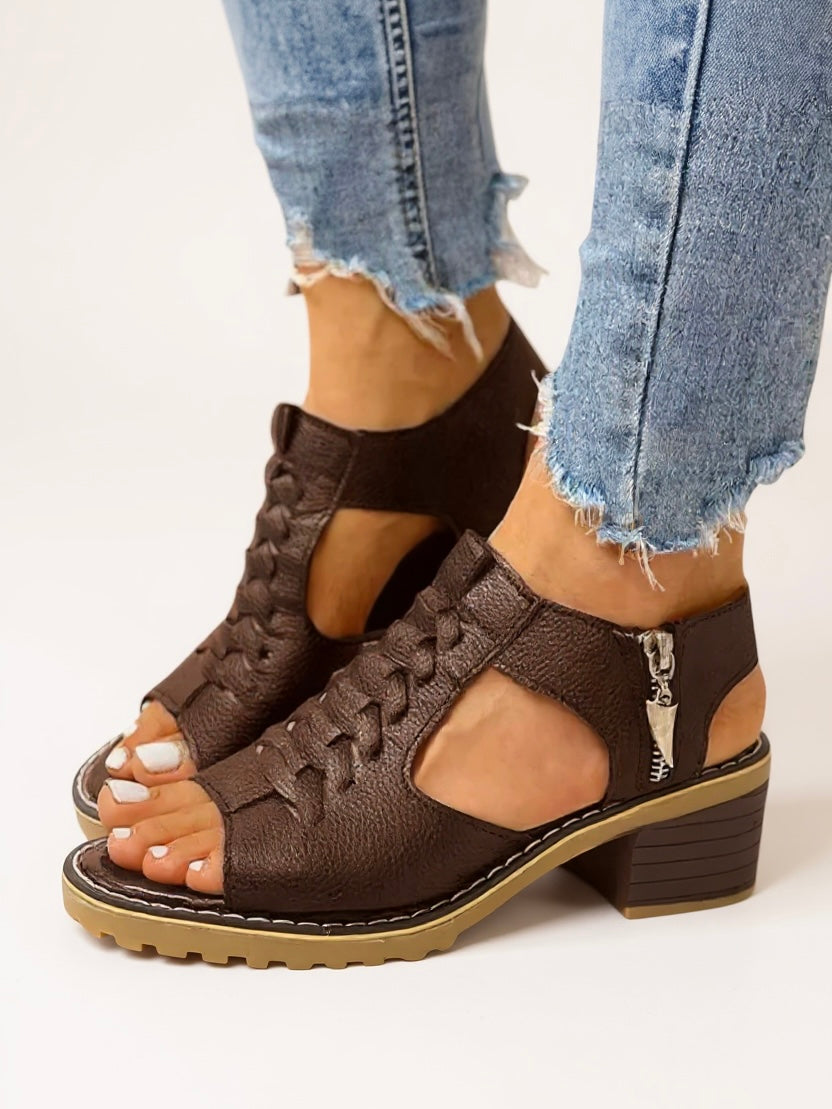 MODEGEIST Damen Block-Heel Sandalen Reißverschluss Gepolstert