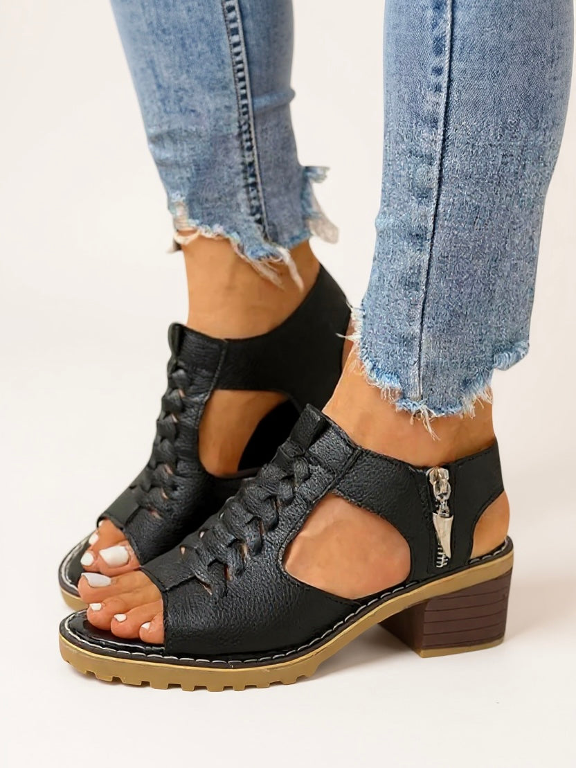 MODEGEIST Damen Block-Heel Sandalen Gepolstert Reißverschluss