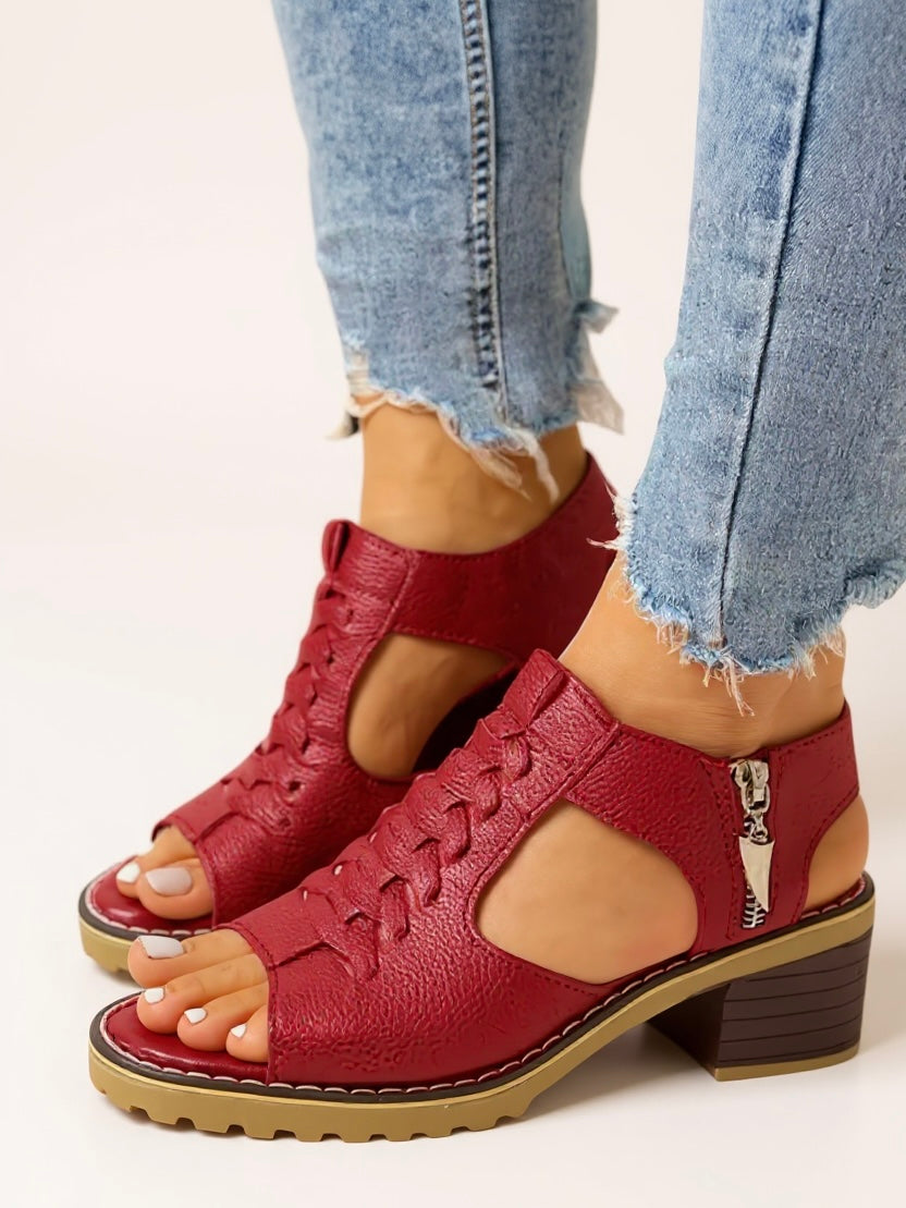 MODEGEIST Damen Block-Heel Sandalen Gepolstert Reißverschluss