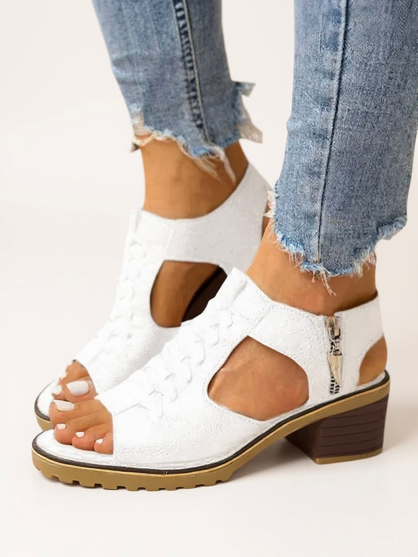 MODEGEIST Damen Block-Heel Sandalen Gepolstert Reißverschluss