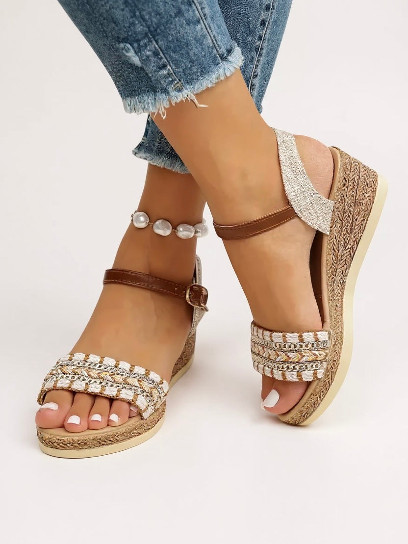 MODEGEIST Damen Keilabsatz-Sandalen Geflochten Gepolsterte Sohle
