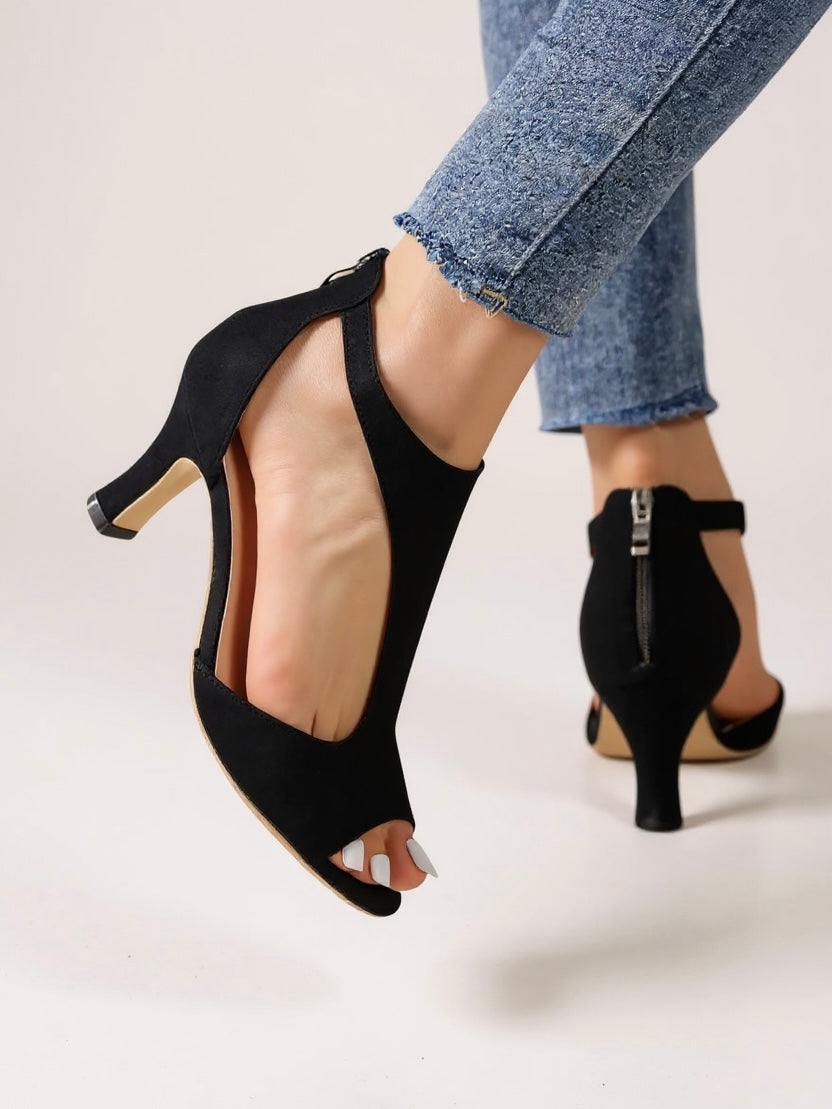MODEGEIST Damen Block-Heel Sandalen Beige Cutout
