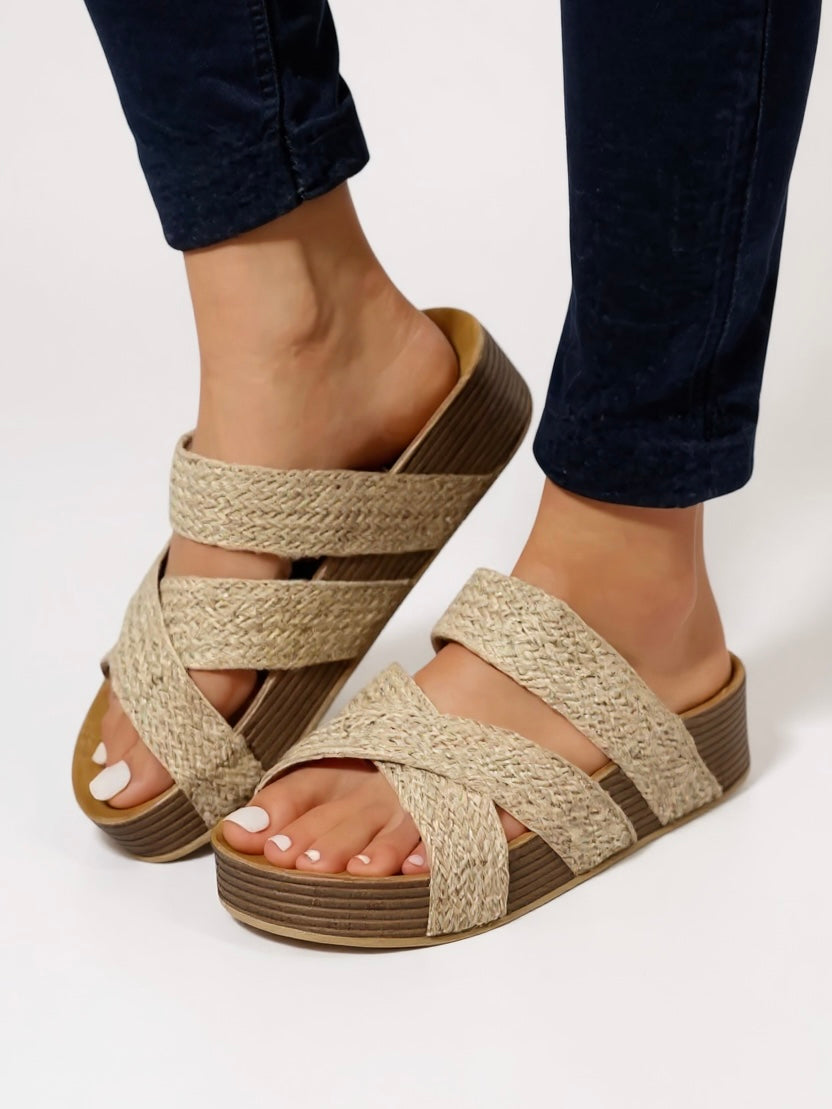 MODEGEIST Damen Plateau-Sandalen Geflochten Gepolsterte Sohle Verstellbar