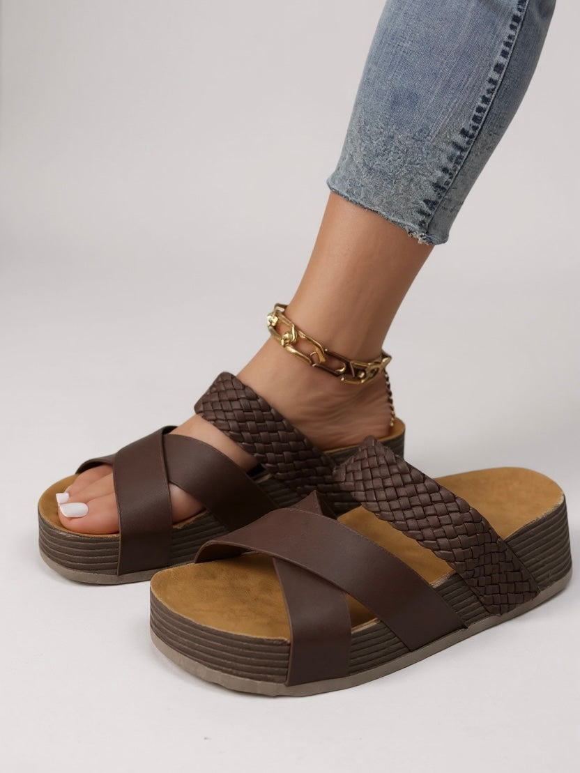 MODEGEIST Damen Plateau-Sandalen Geflochten Gepolsterte Sohle Verstellbar