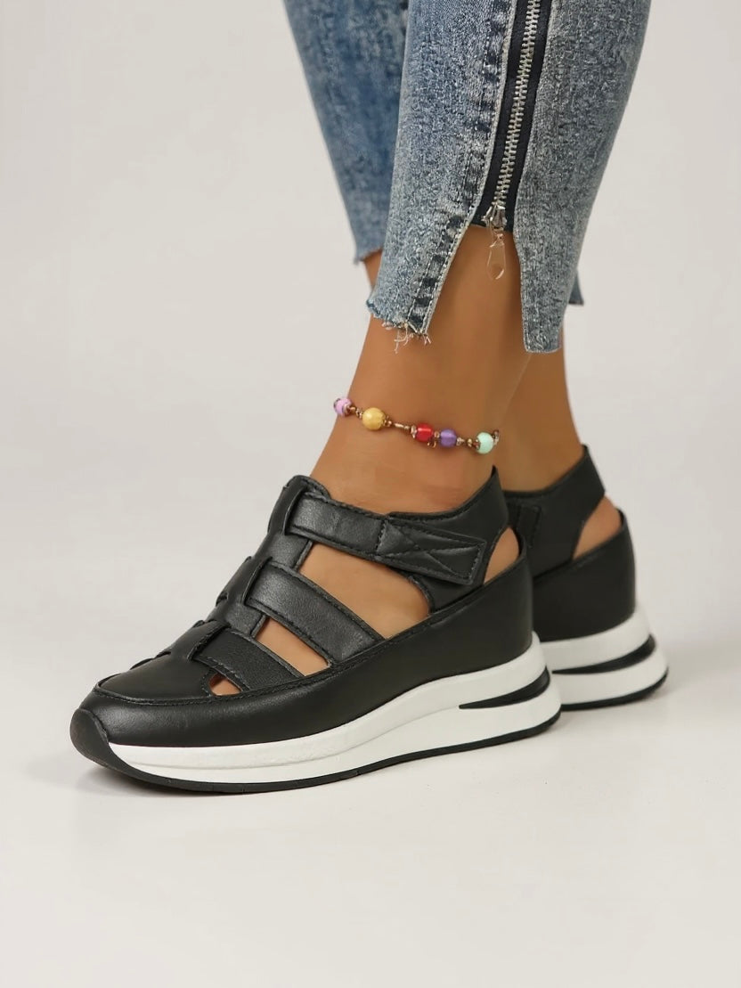 MODEGEIST Damen Platform Sandalen Verstellbar Gepolsterte Sohle Sport Schwarz