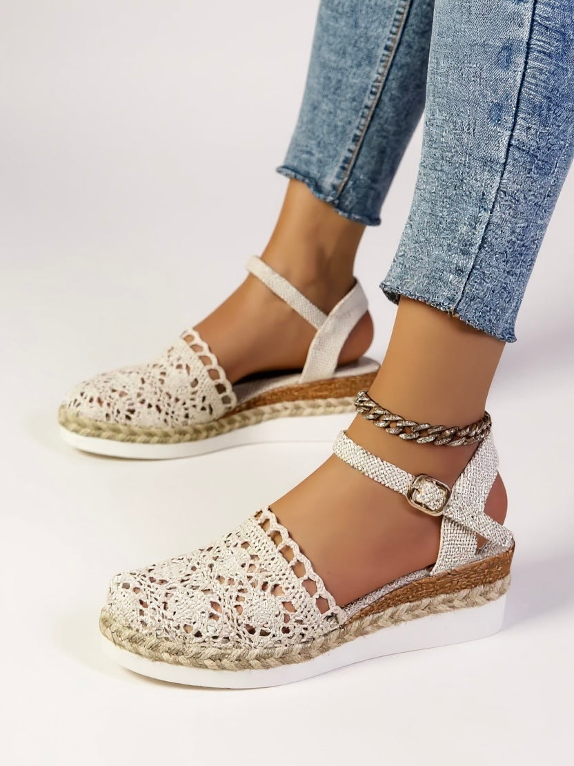 MODEGEIST Damen Platform Sandalen Häkel-Design Boho Verstellbare Riemen