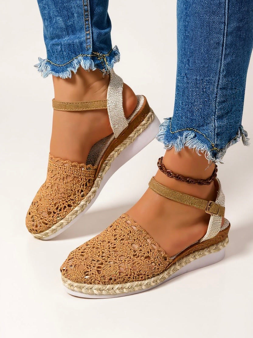MODEGEIST Damen Platform Sandalen Häkel-Design Boho Verstellbare Riemen