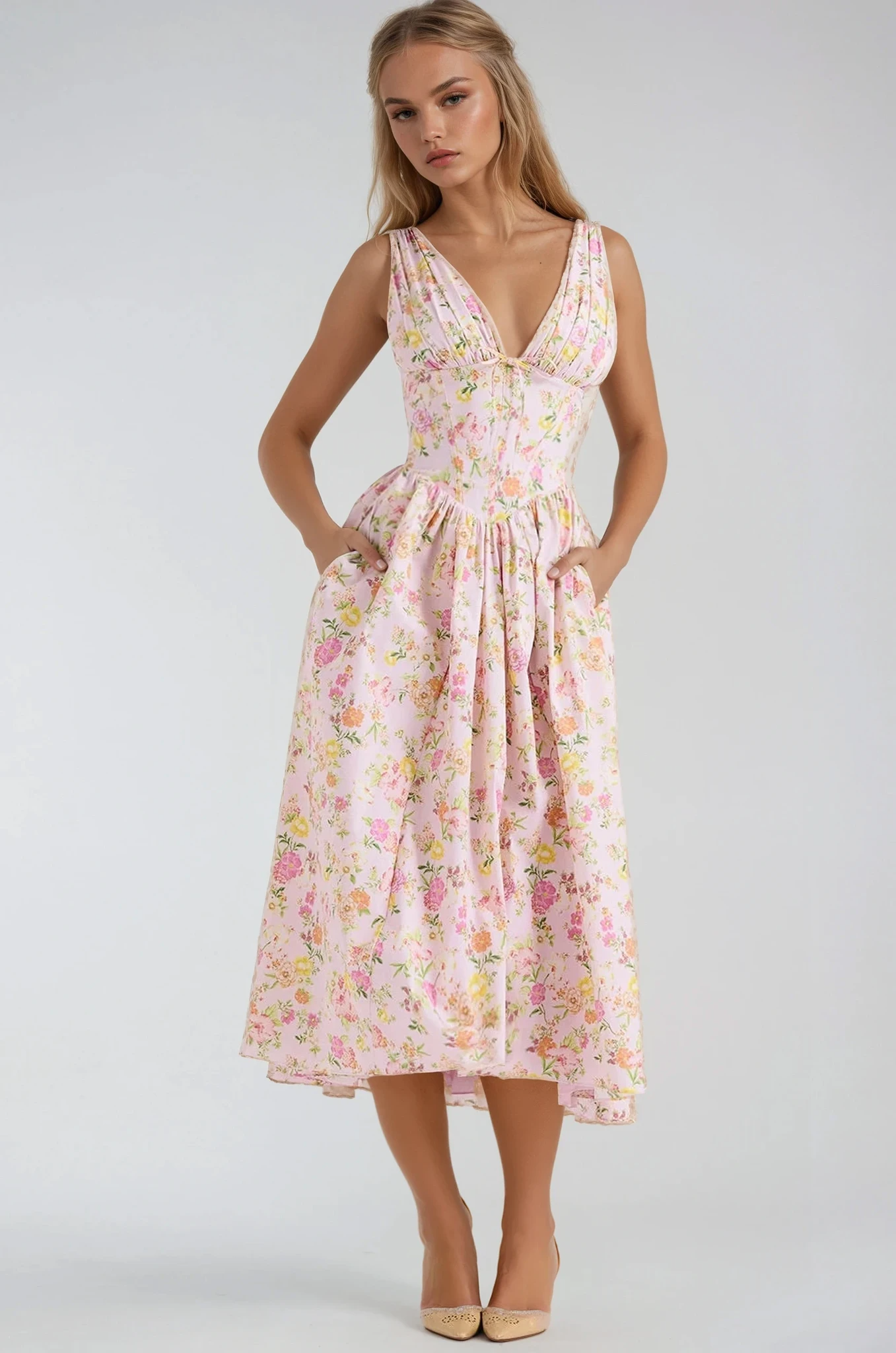 MODEGEIST Damen Sommerkleid mit verstellbaren Trägern und fließendem Rock