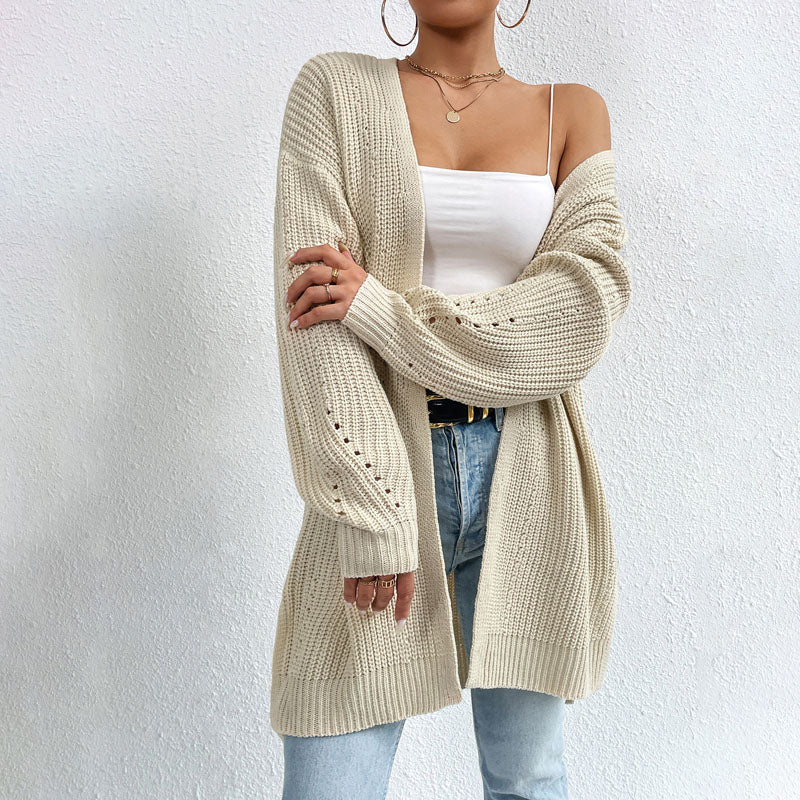 ModeGeist | Einfarbige Elegante Strickjacke mit Taschen