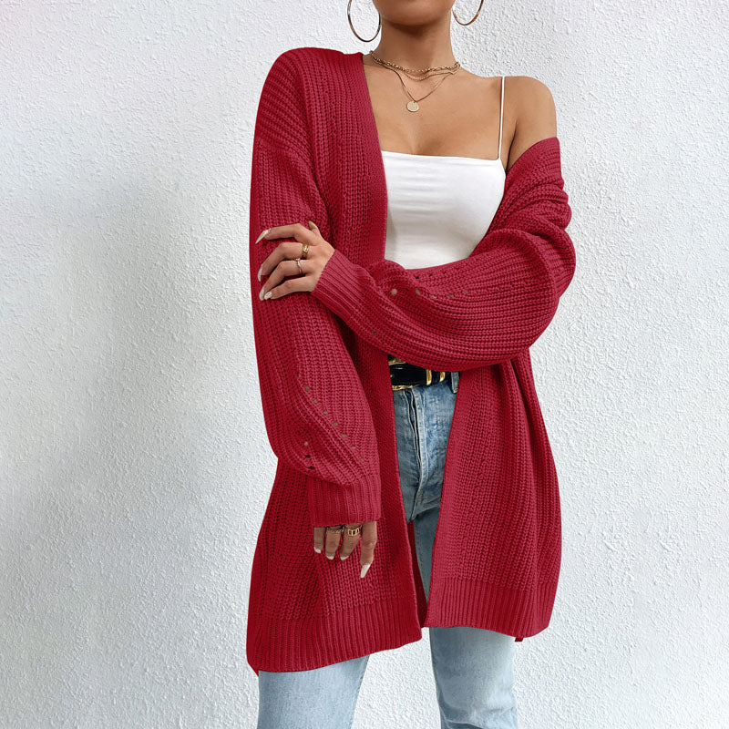 ModeGeist | Einfarbige Elegante Strickjacke mit Taschen