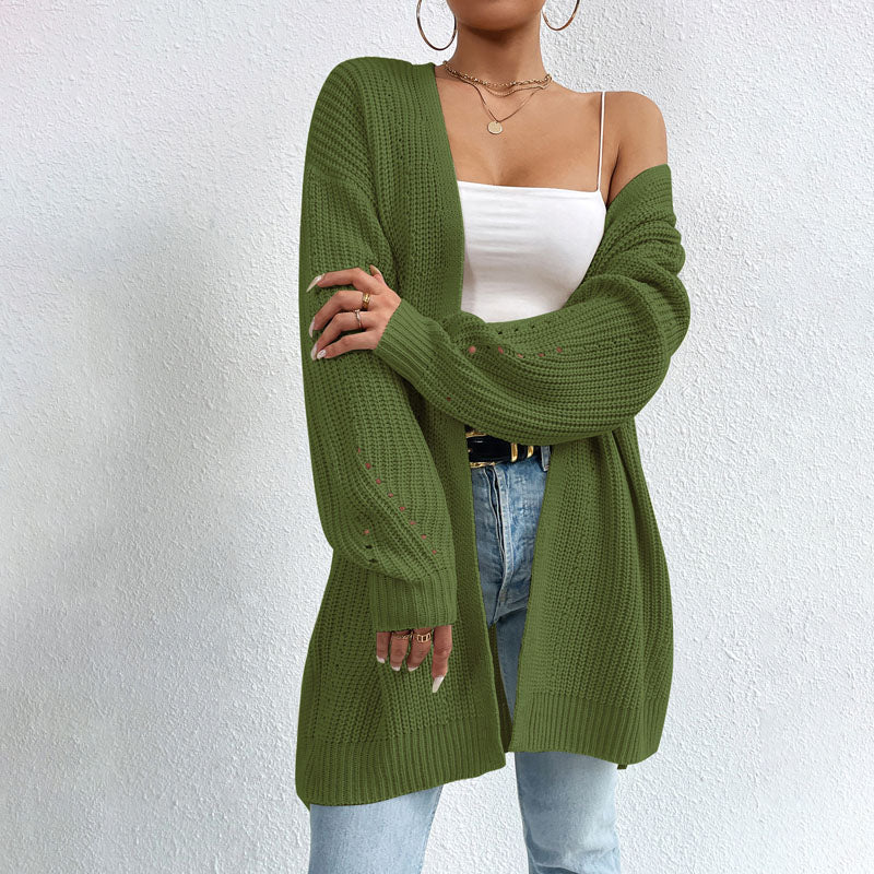 ModeGeist | Einfarbige Elegante Strickjacke mit Taschen