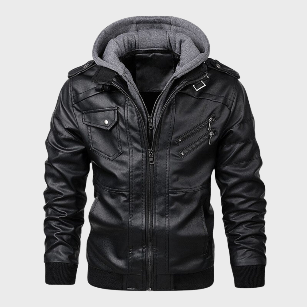 Kapuzen-Lederjacke von Buxller