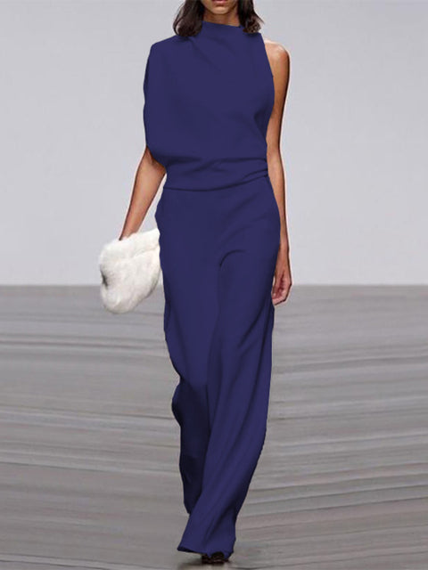 ModeGeist | Damen Jumpsuit mit Rundhalsausschnitt, Armellos und Weitem Bein