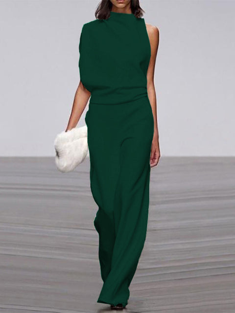 ModeGeist | Damen Jumpsuit mit Rundhalsausschnitt, Armellos und Weitem Bein
