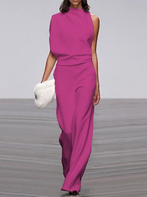 ModeGeist | Damen Jumpsuit mit Rundhalsausschnitt, Armellos und Weitem Bein