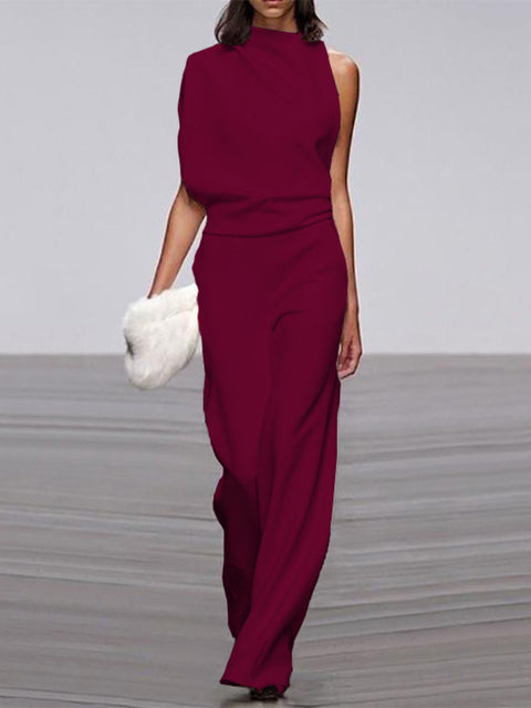 ModeGeist | Damen Jumpsuit mit Rundhalsausschnitt, Armellos und Weitem Bein