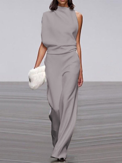 ModeGeist | Damen Jumpsuit mit Rundhalsausschnitt, Armellos und Weitem Bein