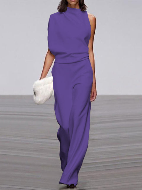 ModeGeist | Damen Jumpsuit mit Rundhalsausschnitt, Armellos und Weitem Bein