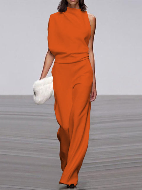 ModeGeist | Damen Jumpsuit mit Rundhalsausschnitt, Armellos und Weitem Bein